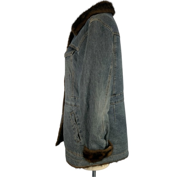 Vintage Marvin Richards Denim Faux Fur Lined Jacket Size Large - Picture 3 of 12